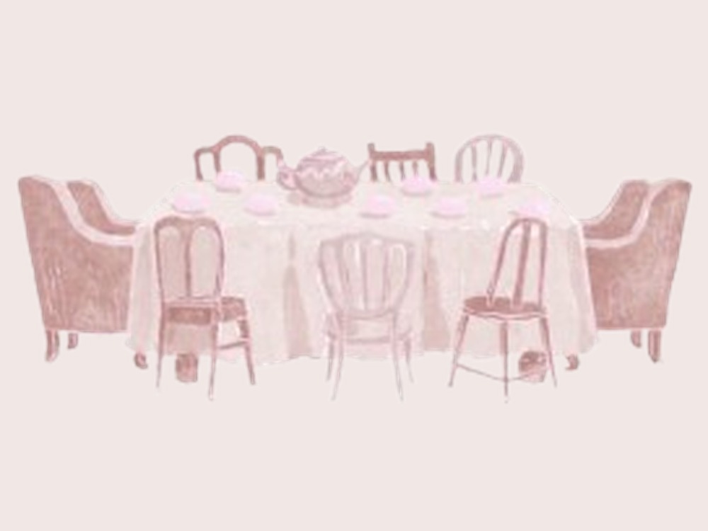 Illustration of a set table with chairs, for the Pilot gathering